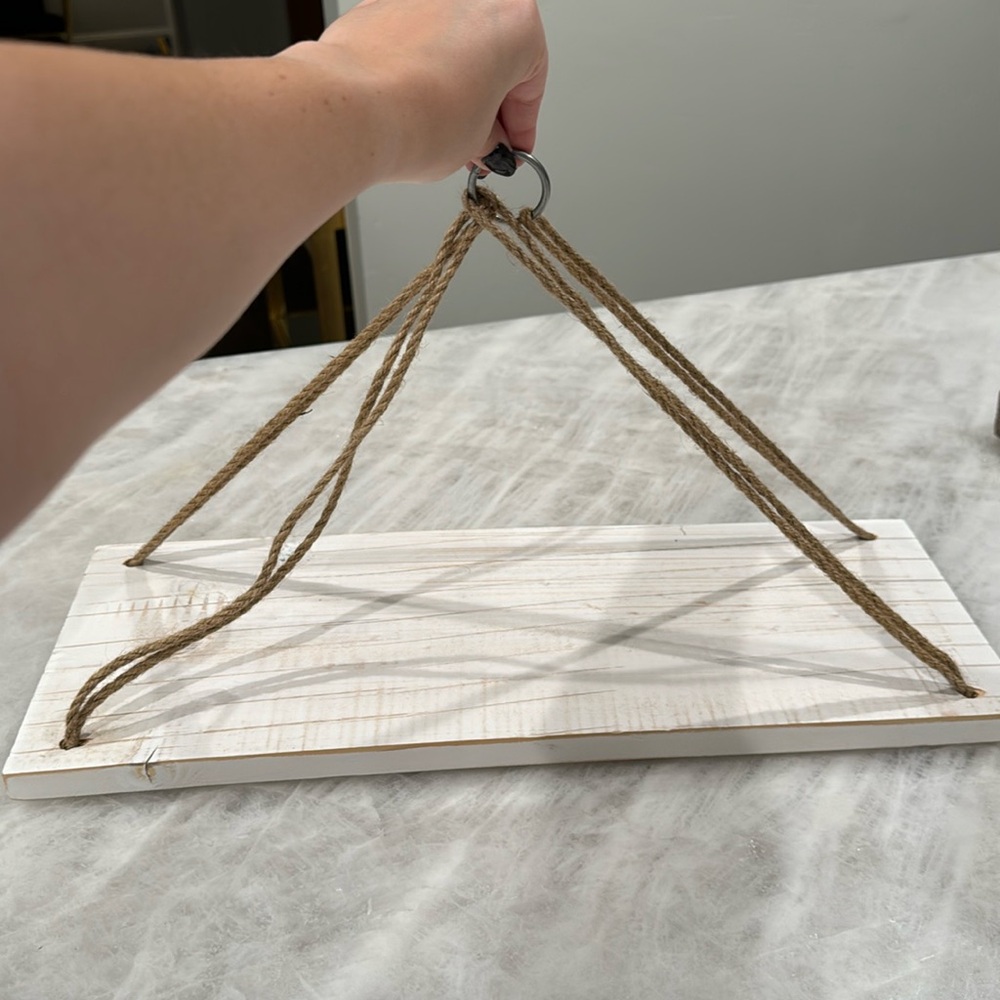 White rustic hanging shelves